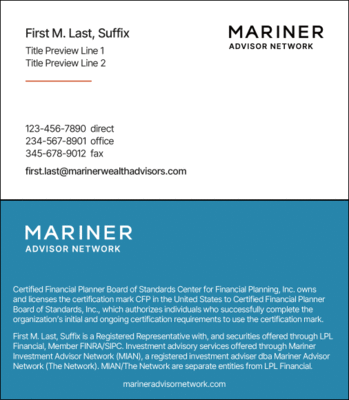 Image of Mariner Advisor Network Business Card - LPL/MIAN Registered & CFP Disclosure